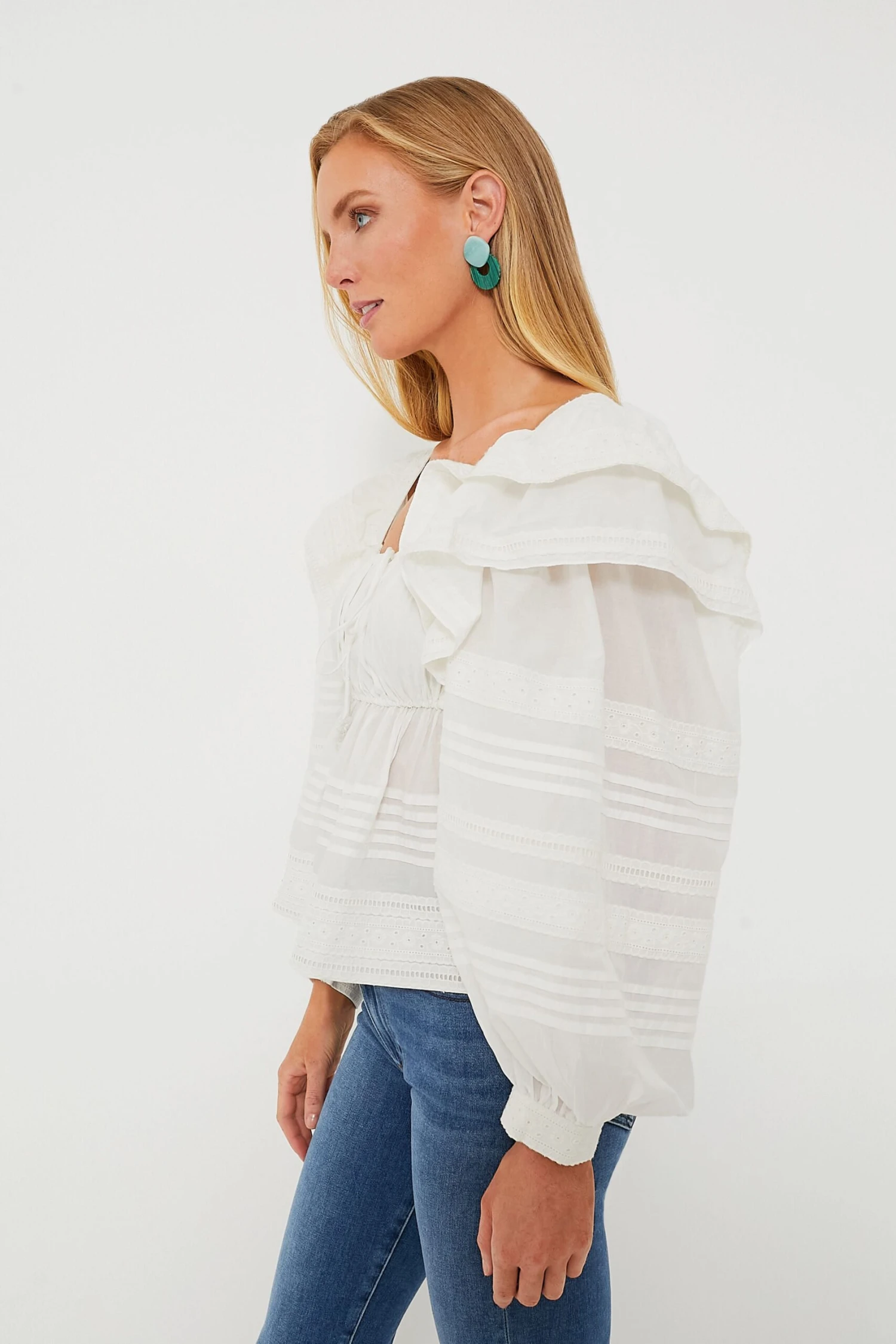 Farm Rio Off-White Squared Neckline Long Sleeve Blouse 3 Farm Rio Off-White Squared Neckline Long Sleeve Blouse - Image 3