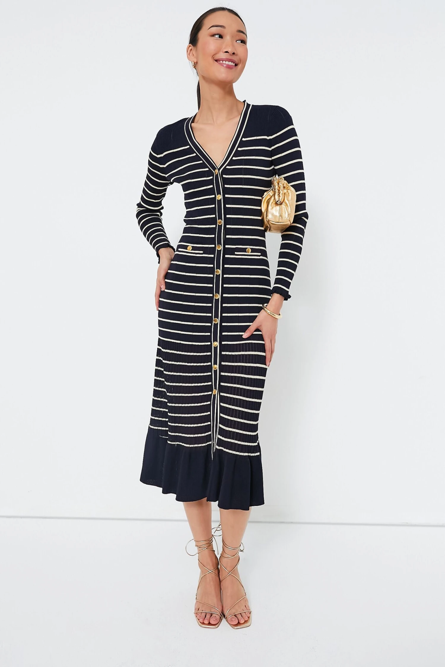Navy Stripe Marina Midi Dress 2 Navy Stripe Marina Midi Dress - Image 2
