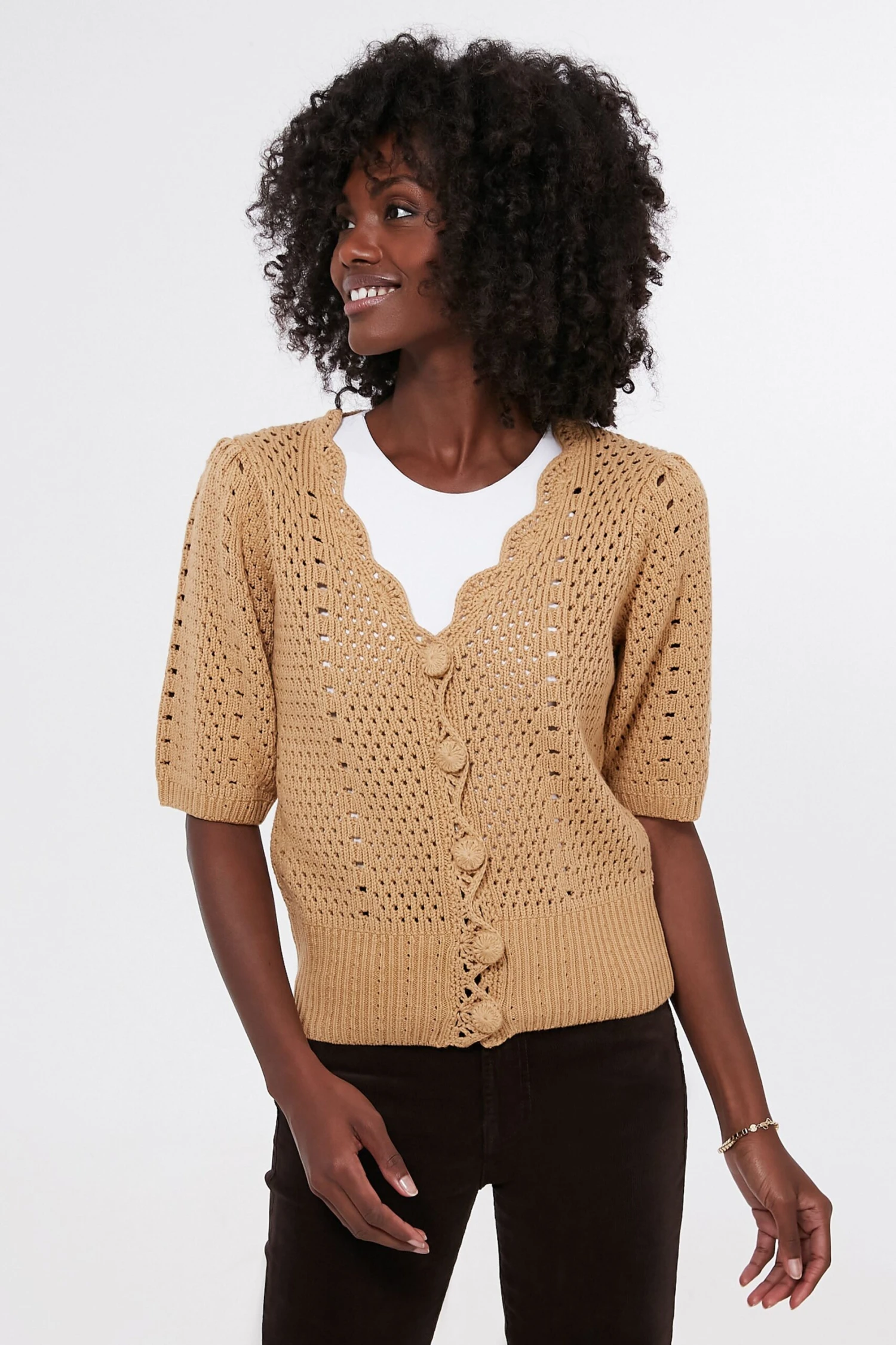 Tan Short Sleeve Alice Cardigan 2 Tan Short Sleeve Alice Cardigan - Image 2