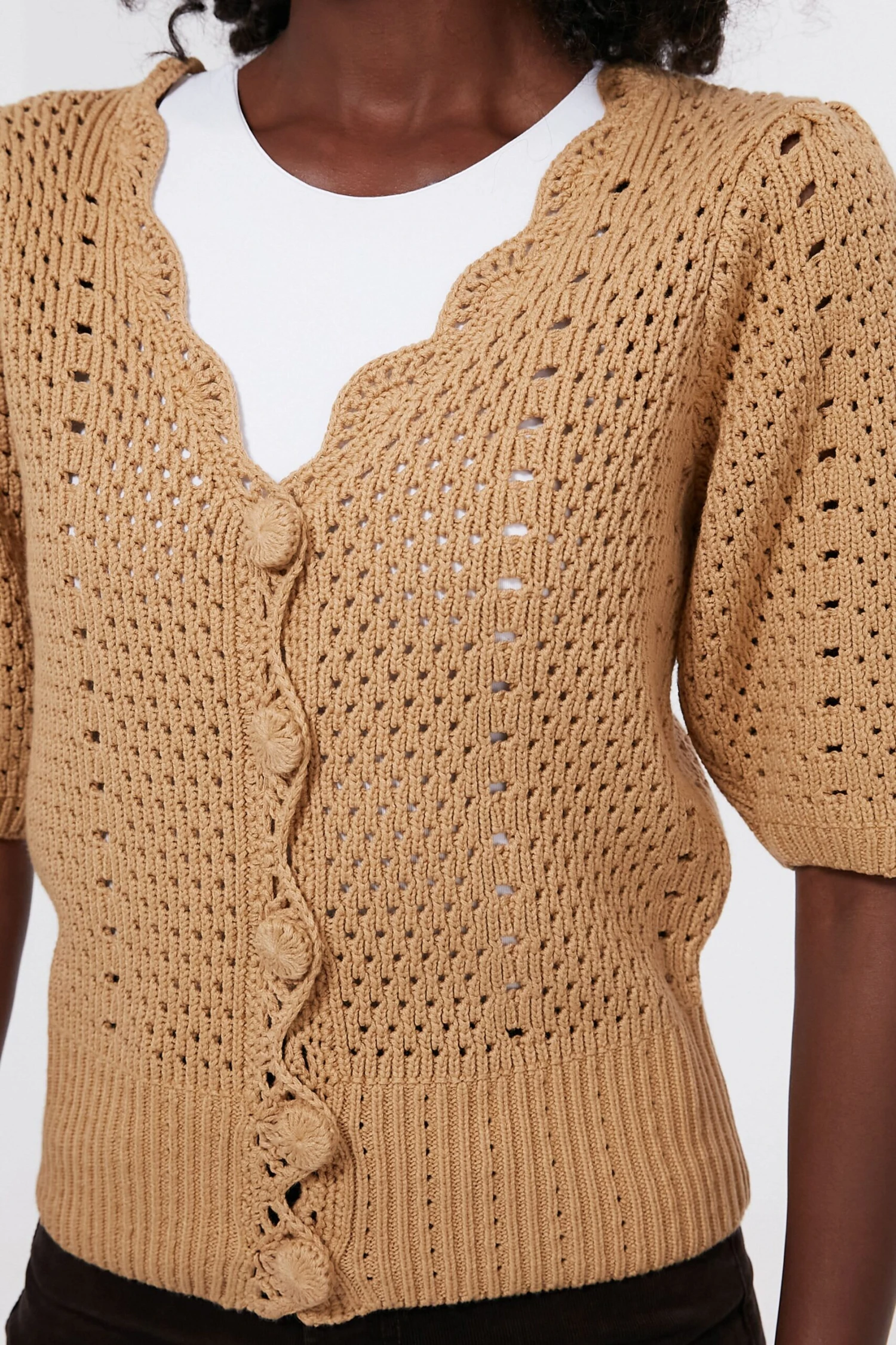 Tan Short Sleeve Alice Cardigan 5 Tan Short Sleeve Alice Cardigan - Image 5