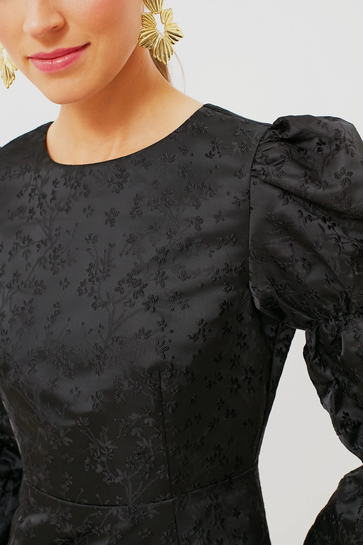 Black Jacquard Puff Sleeve Darcy Dress 6 Black Jacquard Puff Sleeve Darcy Dress - Image 6