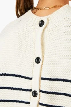 Ivory And Dark Navy Stripe Button Back Crewneck Sweater -ULLA JOHNSON SHOP i08NkRhIBMXVAQUqNQ8FGM9FY3DUqFdO 1