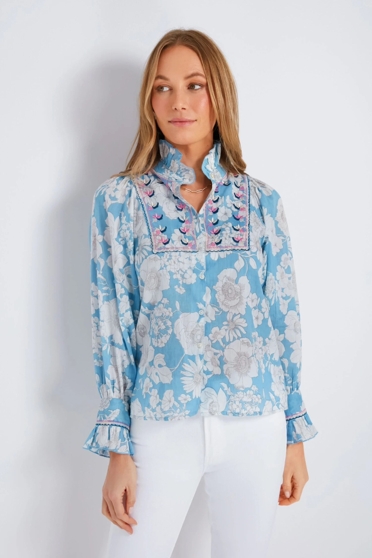 ANTIK BATIK Blue Peony Blouse 1 ANTIK BATIK Blue Peony Blouse