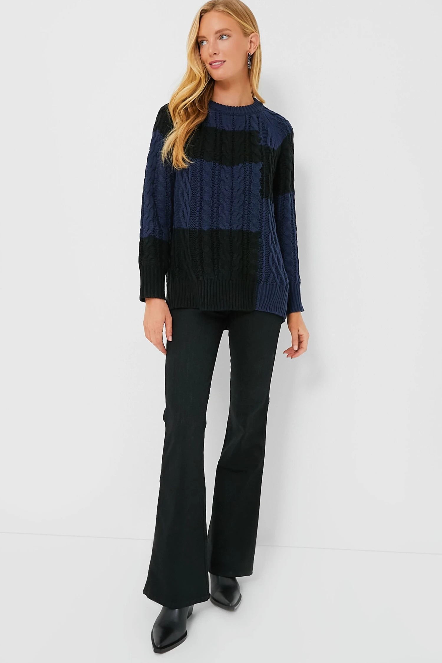 Navy And Black Color Block Cable Sweater 7 Navy And Black Color Block Cable Sweater - Image 7