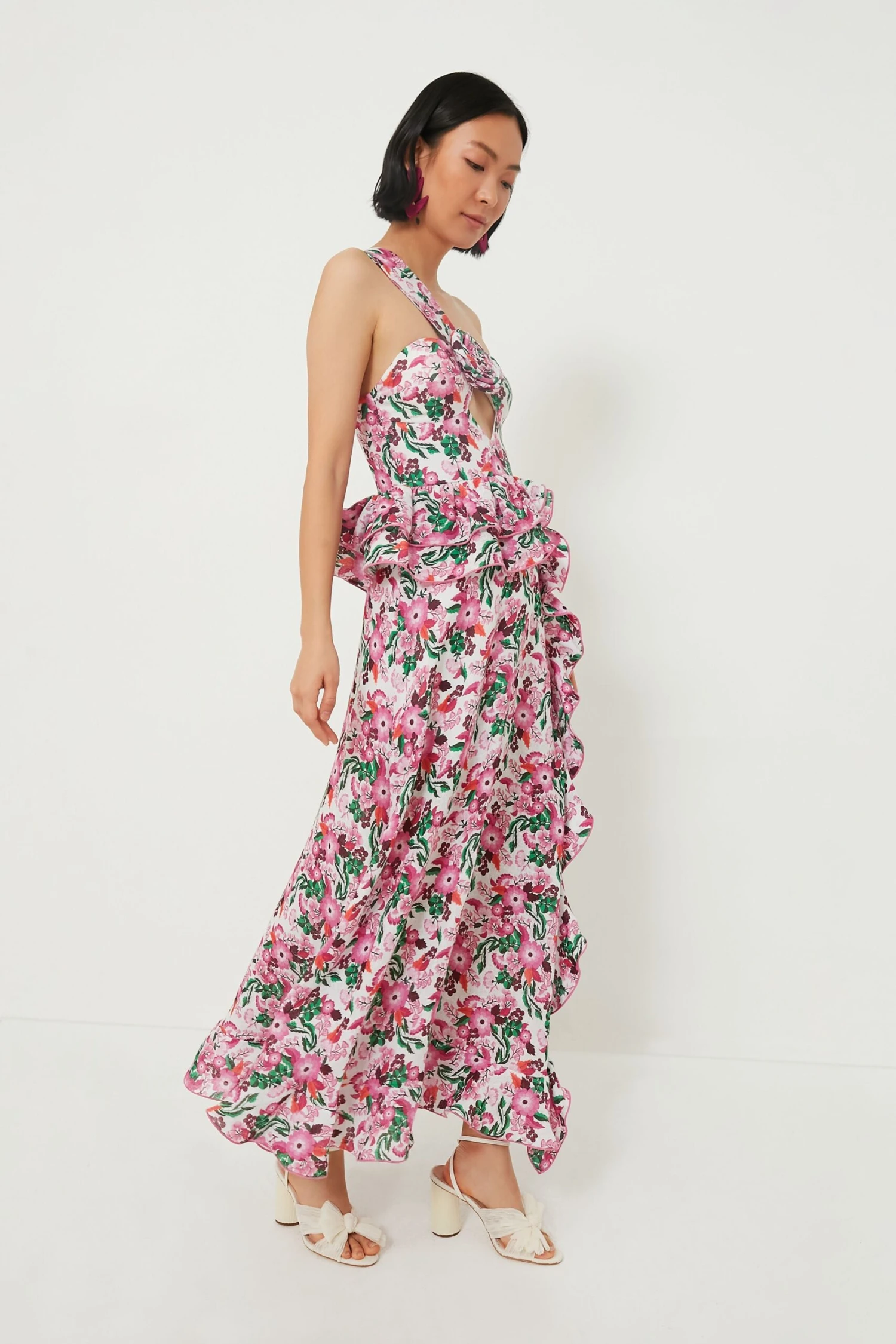 Pink Floral Linen Maxi Dress 3 Pink Floral Linen Maxi Dress - Image 3