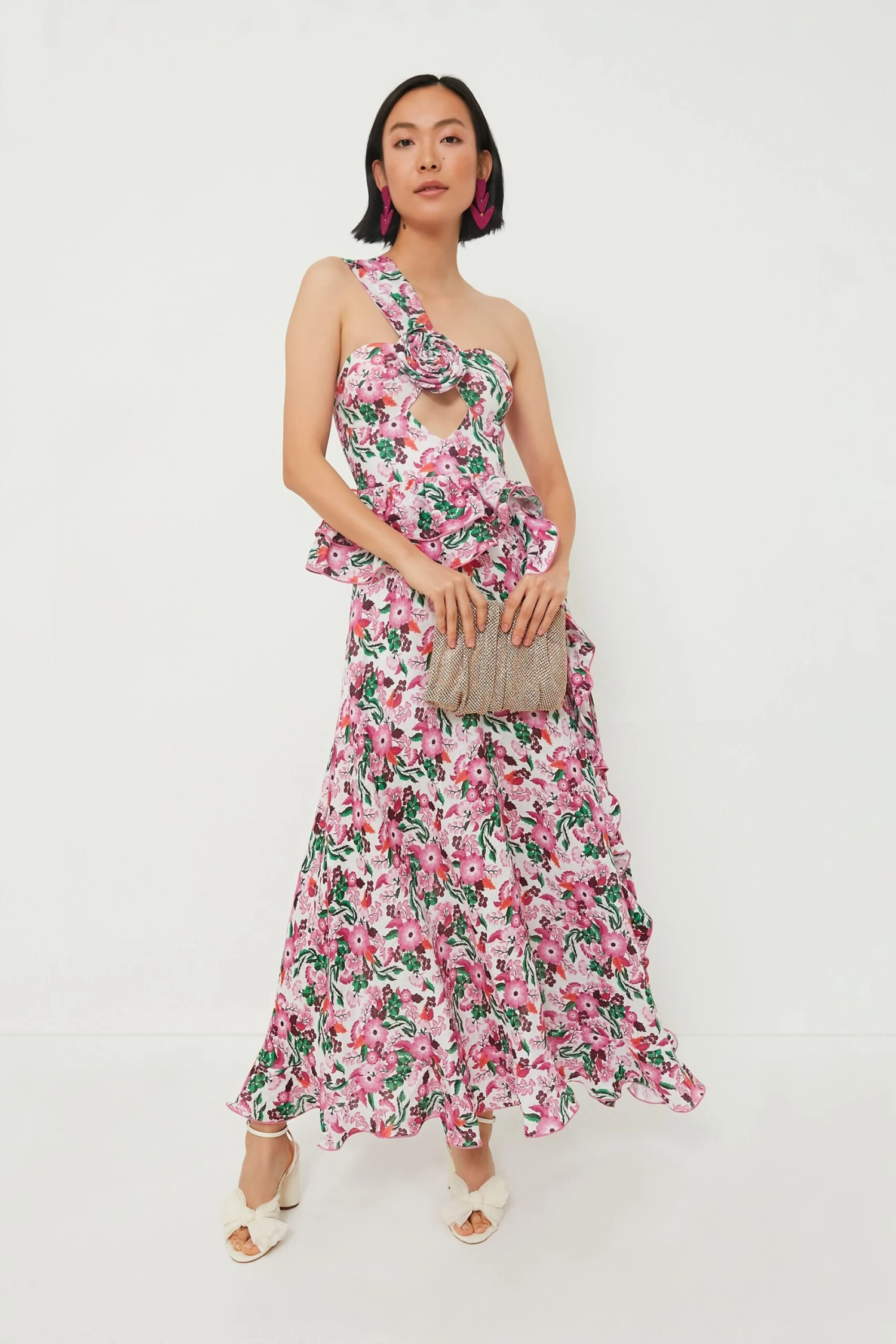 Pink Floral Linen Maxi Dress 2 Pink Floral Linen Maxi Dress - Image 2