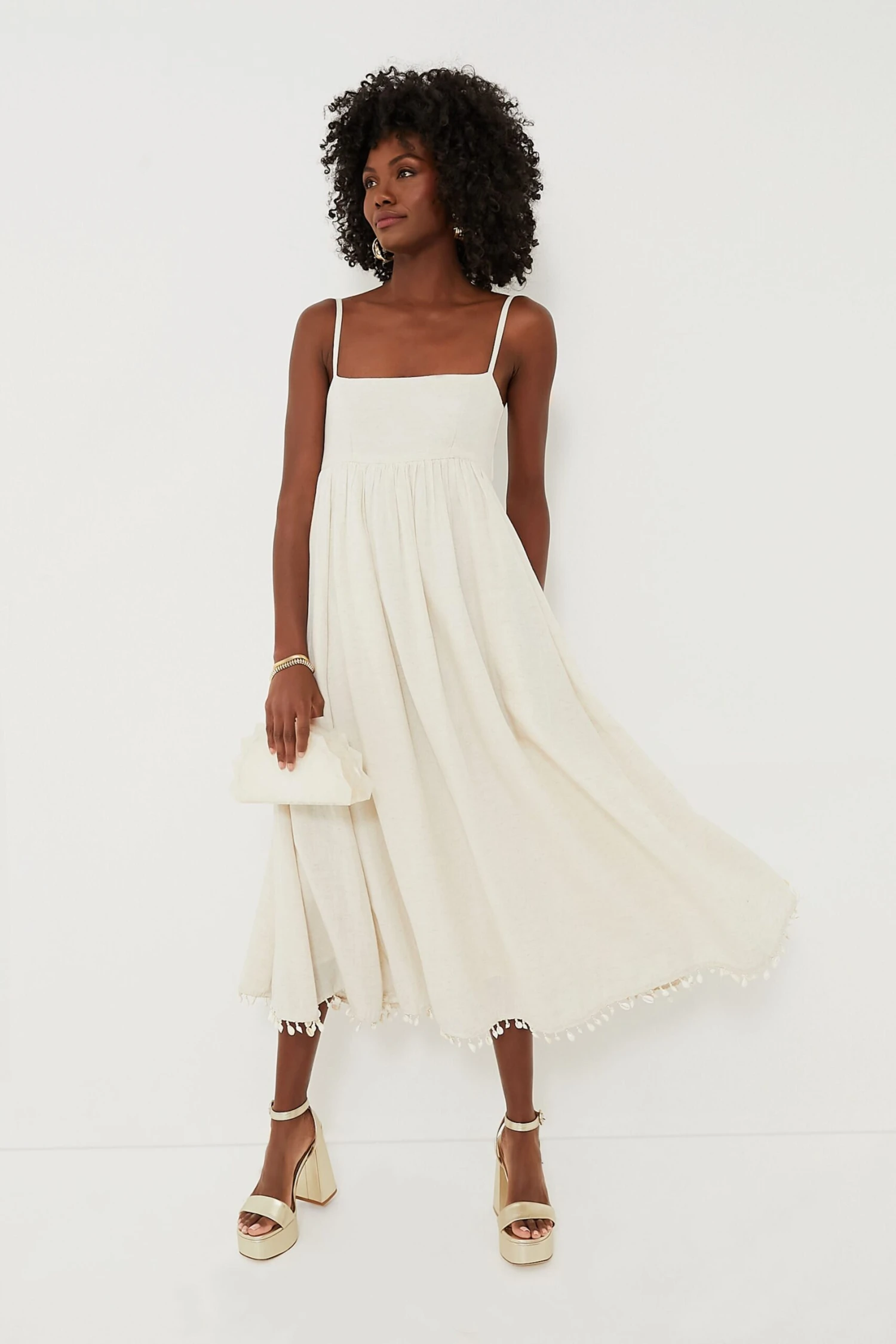 Light Sand With Puka Shell Fringe Gavin Midi Dress 2 Light Sand With Puka Shell Fringe Gavin Midi Dress - Image 2