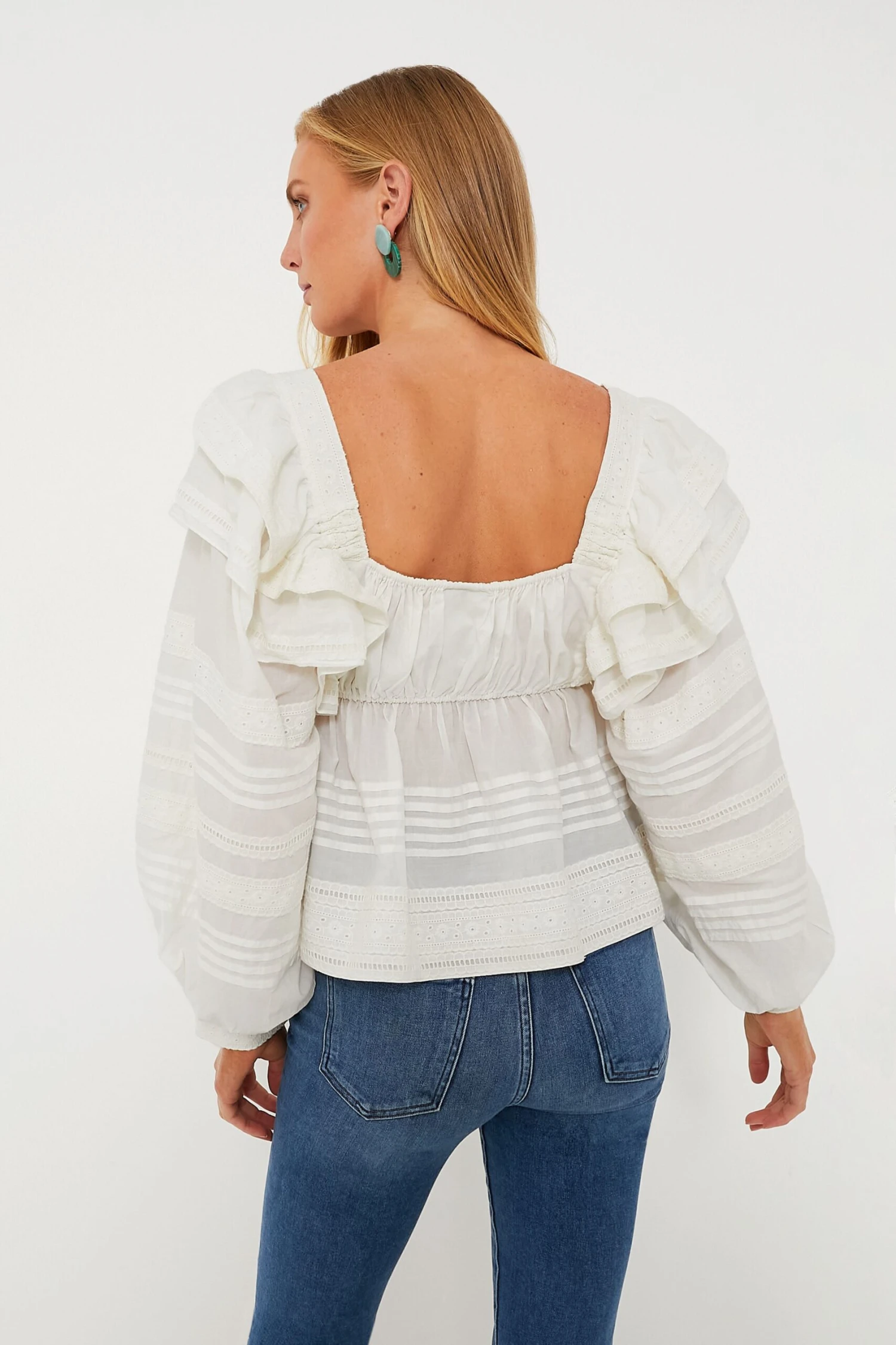 Farm Rio Off-White Squared Neckline Long Sleeve Blouse 4 Farm Rio Off-White Squared Neckline Long Sleeve Blouse - Image 4