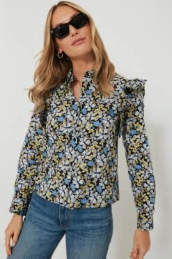 Blue & Yellow Floral Primrose Blouse