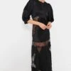 CYNTHIA ROWLEY Black Charmeuse Lace Bias Dress
