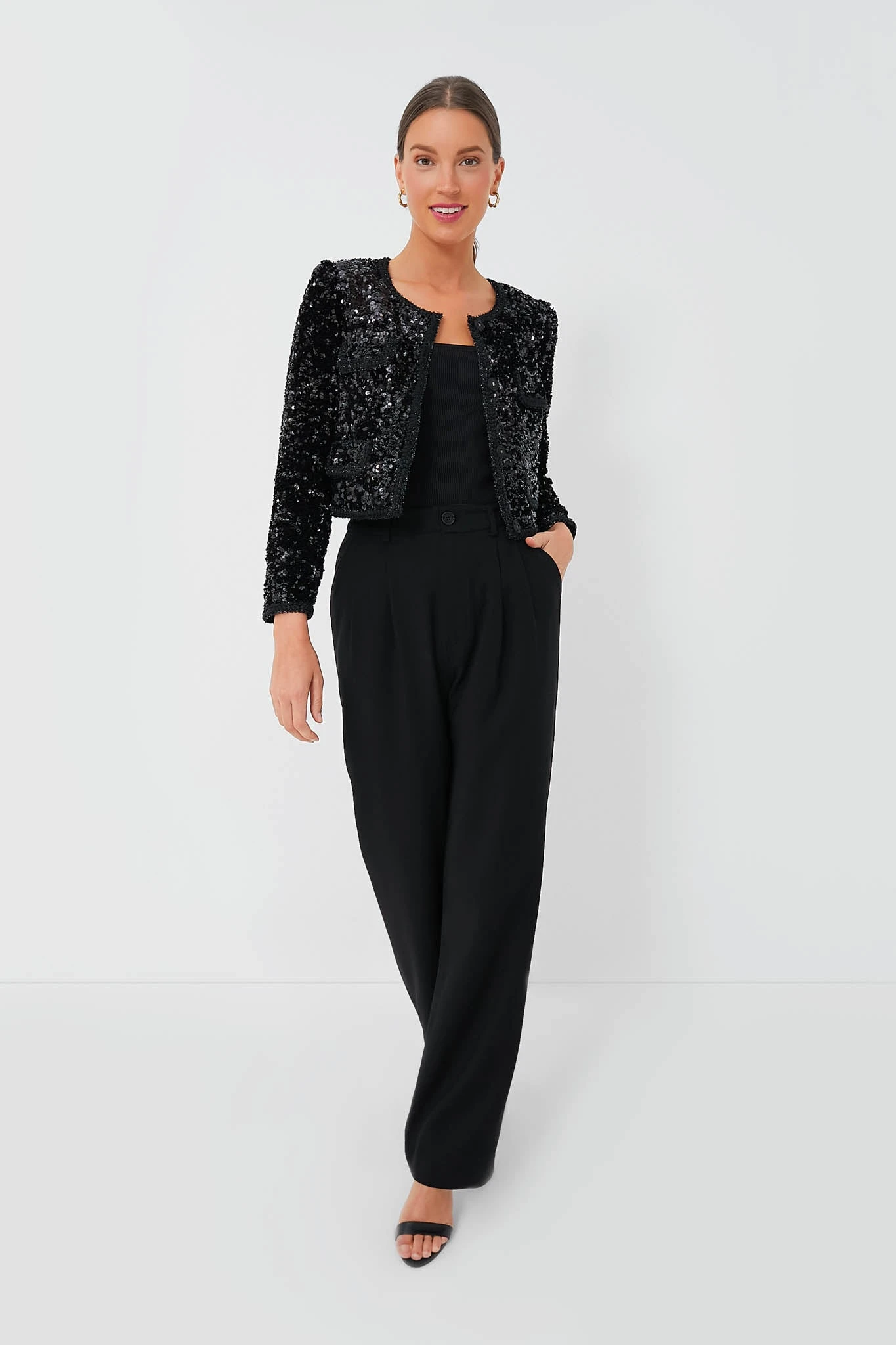 SELF PORTRAIT Black Sequin Cropped Jacket 2 SELF PORTRAIT Black Sequin Cropped Jacket - Image 2