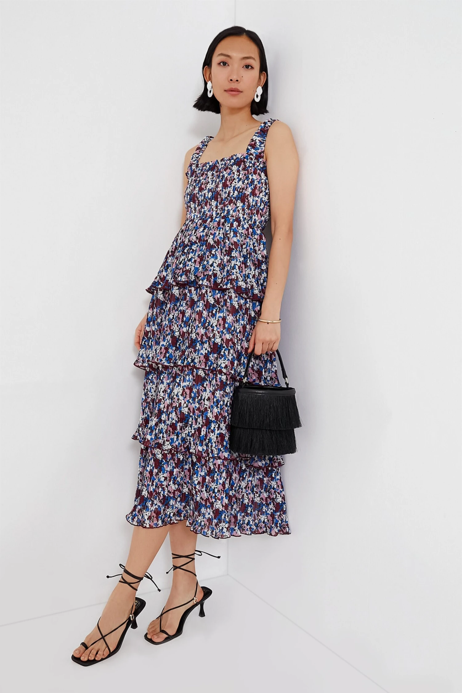 Ganni Multi Pleated Georgette Flounce Smock Midi Dress 2 Ganni Multi Pleated Georgette Flounce Smock Midi Dress - Image 2