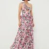 Pink Floral Linen Maxi Dress