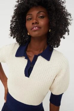Staud Ivory And Navy Altea Sweater