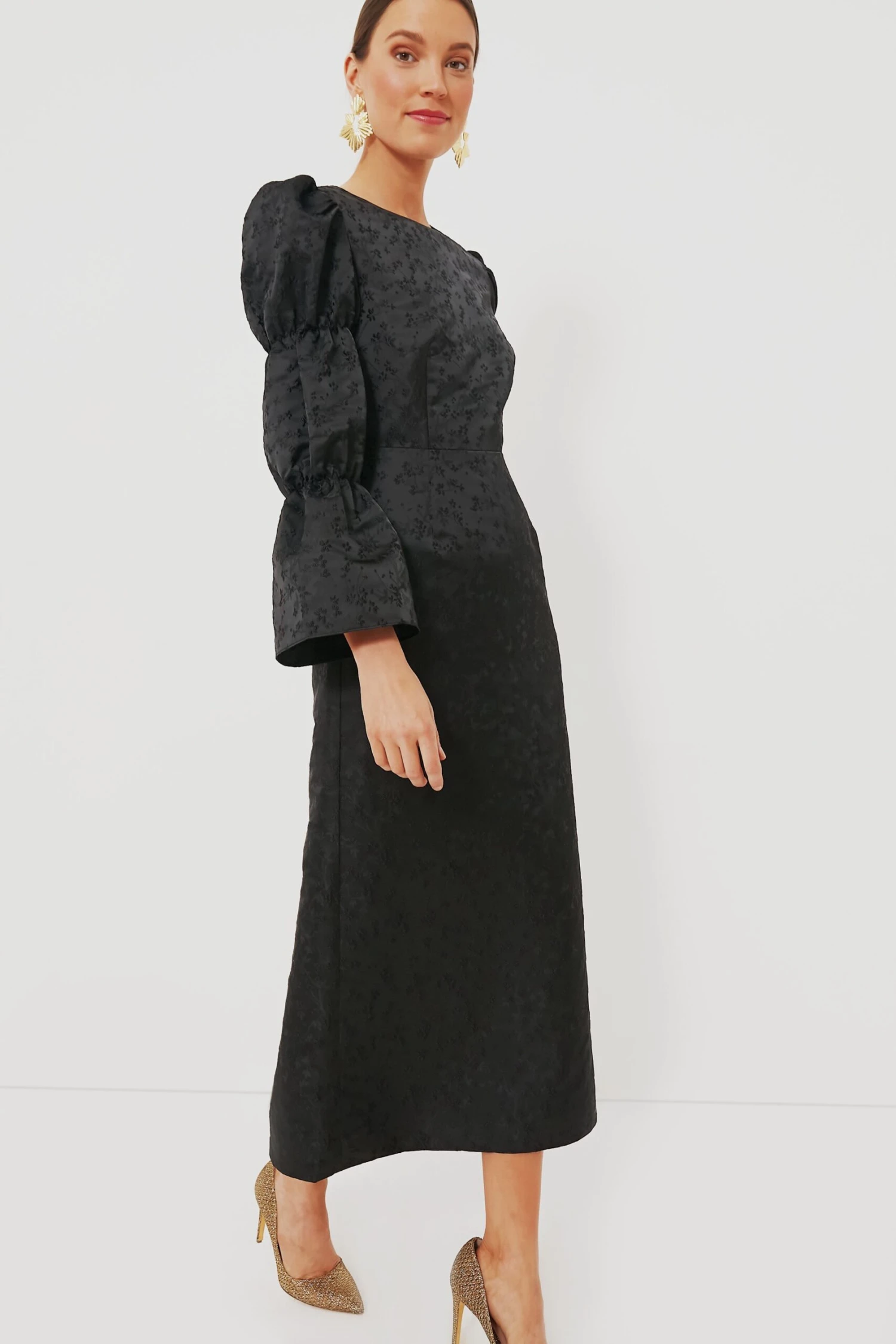 Black Jacquard Puff Sleeve Darcy Dress 2 Black Jacquard Puff Sleeve Darcy Dress - Image 2