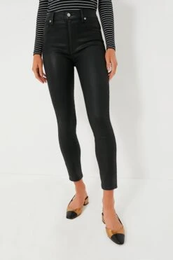 7 For All Mankind The Black Coated High Waist Ankle Skinny