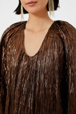 Bronze Metallic Plisse Dorinda Midi Dress -ULLA JOHNSON SHOP xgzMiIWAsrHMdIKg5BIUz5pGMvUQS37t 1
