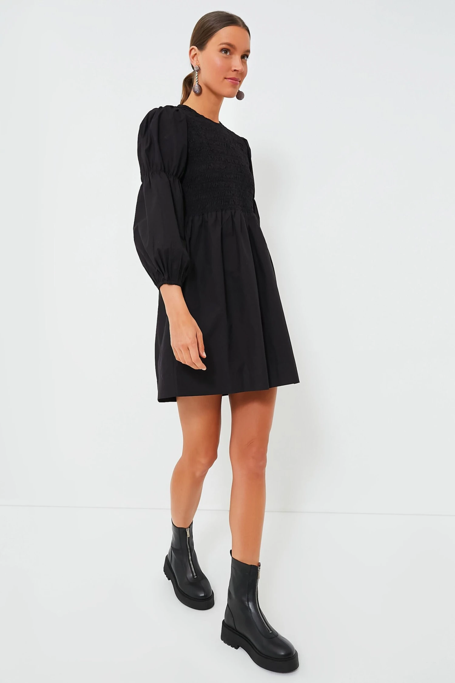 Ganni Black Cotton Poplin Mini Smock Dress 2 Ganni Black Cotton Poplin Mini Smock Dress - Image 2