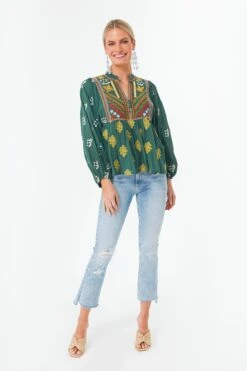 Green Lucknow Mandarin Balloon Top -ULLA JOHNSON SHOP y56bjdpX5rUgdpTakhWefxatTieDaILp 1