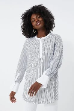 White And Navy Pinstripes Zoe Popover Tunic -ULLA JOHNSON SHOP ykCzwszLGrBFKVHY3M2FLw7yWyiuKjEJ 1