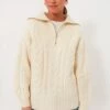 Varley Winter White Daria Half Zip Cable Knit