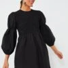 Ganni Black Cotton Poplin Mini Smock Dress